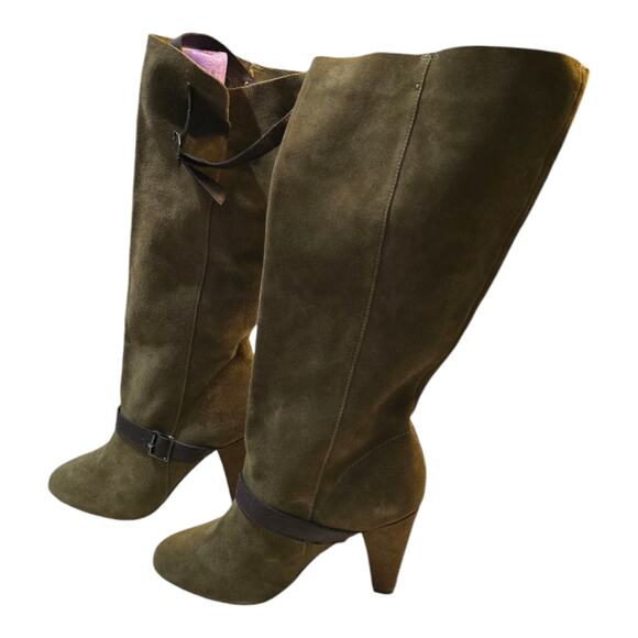 Colin Stuart Moss Green Tall Suede Wide Calf Boots Size 8.5 - Picture 6 of 16